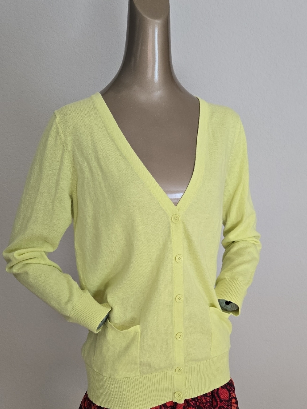 Forever 21 Lemon Yellow V-Neck Button Cardigan